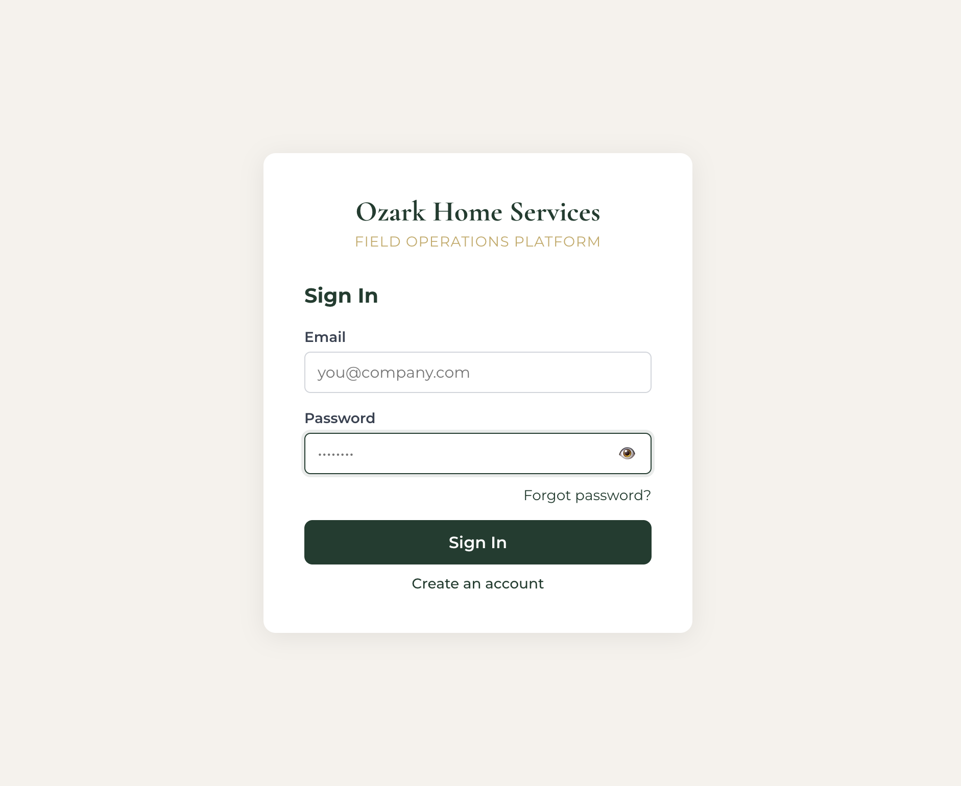The Ozark Home Services software platform
